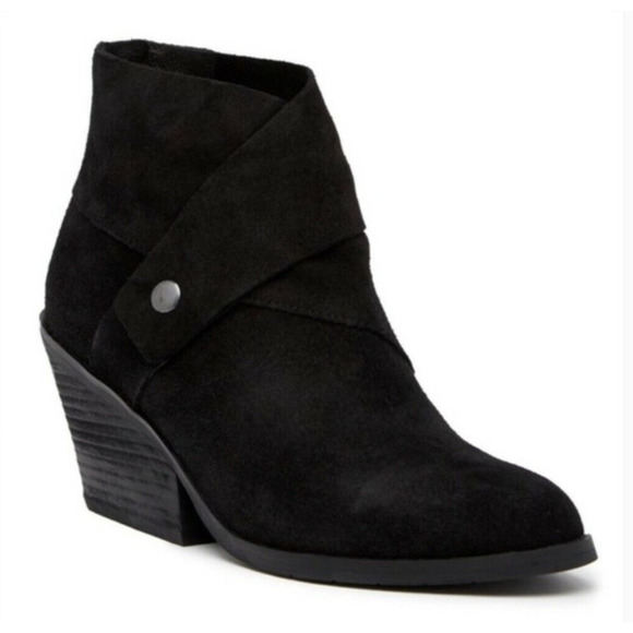 Eileen Fisher Tab Snap Ankle Boots 8.5 Black Suede Women's Booties Wedge - Picture 1 of 6